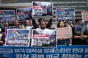 Press Conference Highlights Israel-Palestine Conflict Near US Embassy In Seoul