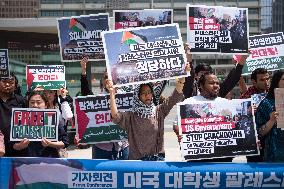Press Conference Highlights Israel-Palestine Conflict Near US Embassy In Seoul
