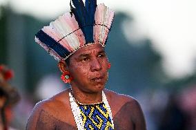Indigenous Peoples Take Part In A Protest In Brasilia
