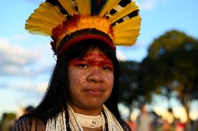 Indigenous Peoples Take Part In A Protest In Brasilia