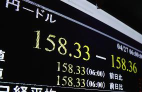 Yen sinks to 158 range vs. dollar