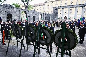 The Deposition Of The Crowns In Memory Of The Fallen Of The Resistance During The Liberation Day At Sacrario Dei Caduti Milanesi