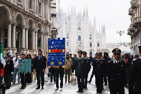 The Deposition Of The Crowns In Memory Of The Fallen Of The Resistance During The Liberation Day At Loggia Dei Mercanti In Milan