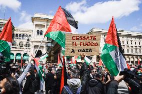 The Demonstration Of Solidarity And Support For Palestine During The Liberation Day In Milan