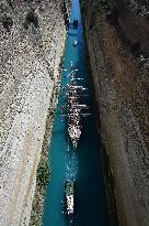 French Barque Belem Sails Through Corinth Canal Carrying The Olympic Flame