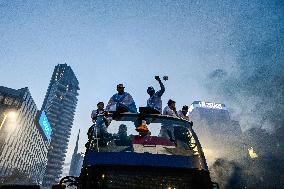 Inter FC Players During The Bus Parade As It Passes Through The Streets Of Milan To Celebrate Winning 20th Scudetto,  On 28 Of A