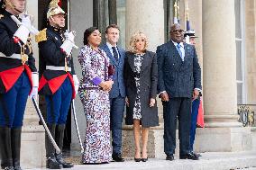 Emmanuel Macron and First Lady Receive Felix Tshisekedi and Wife at Elysee Palace - Paris