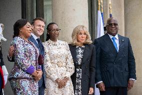 Emmanuel Macron and First Lady Receive Felix Tshisekedi and Wife at Elysee Palace - Paris