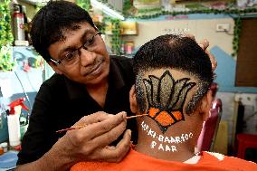 BJP Party Supporter Has Haircut In BJP Party Symbol