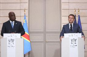 Press Conference of Emmanuel Macron and Feli Tshisekedi at the Elysee Palace - Paris