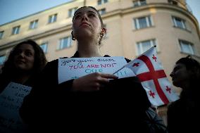 Georgians In Poland Protest Against Controversial Russian Law In Their Homeland