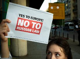 Georgians In Poland Protest Against Controversial Russian Law In Their Homeland