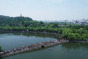 Tourist Gather at West Lake in Hangzhou