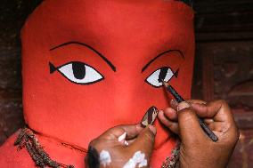Rato Macchindranath Idol Undergoes Painting Ahead Of Procession