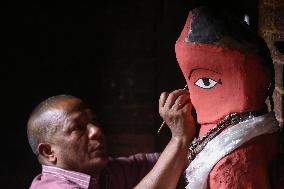 Rato Macchindranath Idol Undergoes Painting Ahead Of Procession