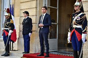 French PM Gabriel Attal welcomes Estonian PM Kaja Kallas FA