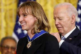 President Biden presents Ledecky with the Presidential Medal of Freedom