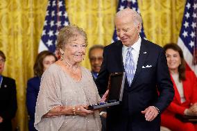 President Biden presents Thorpe with the Presidential Medal of Freedom