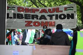 Pro-Palestine Encampment At DePaul University In Chicago Illinois