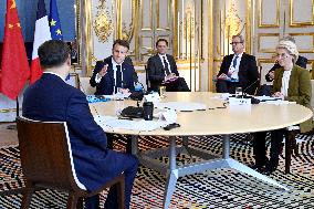 Emmanuel Macron, Xi Jinping And Ursula Von Der Leyen Meet At Elysee - Paris