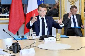 Emmanuel Macron, Xi Jinping And Ursula Von Der Leyen Meet At Elysee - Paris