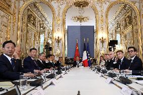 Emmanuel Macron and Xi Jinping Working Session At Elysee Palace - Paris