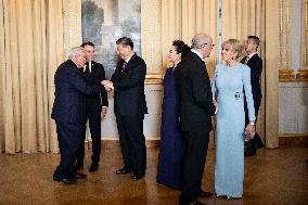 France's President Emmanuel Macron, Chinese President Xi Jinping during presentations ahead of an official state dinner