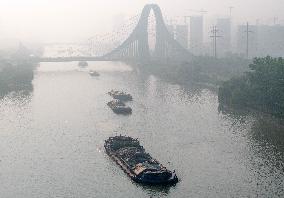 Transport Ships Sail on the Subei Canal in Huai 'an