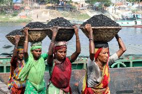 Labourers Are Unloading Coal From A Cargo Ship - Bangladesh