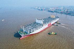 COSCO Kawasaki 397 Super Large Container Ship Sea Trial in Nantong
