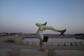 Young Palestinians Practicing Parkour - Rafah