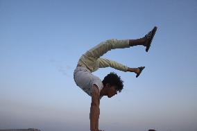 Young Palestinians Practicing Parkour - Rafah