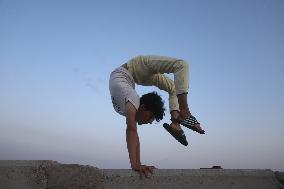 Young Palestinians Practicing Parkour - Rafah