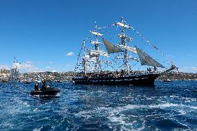 Arrival of the three-masted ship Belem in Marseille