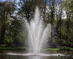 water fountain in Keukenhof tulip gardens