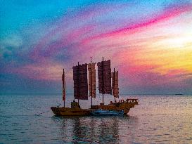 Sailboats in The Sunset Glow in Huai 'an