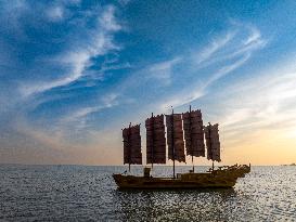 Sailboats in The Sunset Glow in Huai 'an