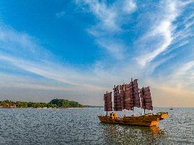 Sailboats in The Sunset Glow in Huai 'an