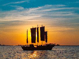 Sailboats in The Sunset Glow in Huai 'an