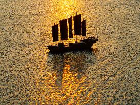 Sailboats in The Sunset Glow in Huai 'an