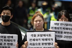 Press Conference By Victims Of Rental Fraud In Seoul