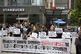 Press Conference By Victims Of Rental Fraud In Seoul
