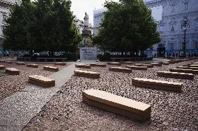 UIL Demonstration With 172 Coffins In Piazza Scala Against The Dead At Work