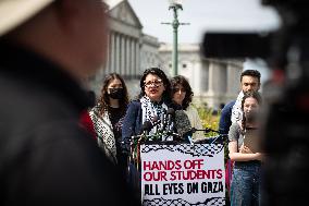 Tlaib and Bush hold press conference with GWU Gaza encampment students