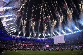 PSG celebrates 2023-2024 Ligue 1 championship trophy FA