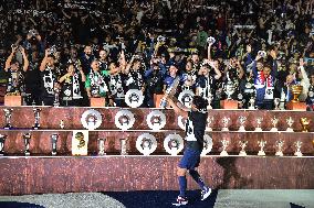 PSG celebrates 2023-2024 Ligue 1 championship trophy FA