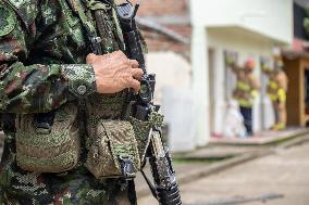 Colombia's Police and Army at Aftermath of Grenade Attack in Jamundi, Colombia