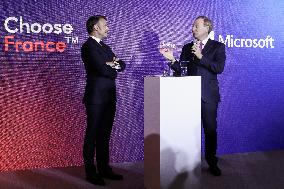 President Macron At The Microsoft Headquarters In Issy-les-Moulineaux