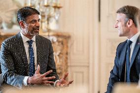President Macron Meets Novartis CEO Vasant Narasimhan - Versailles