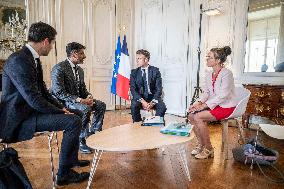 President Macron Meets Novartis CEO Vasant Narasimhan - Versailles